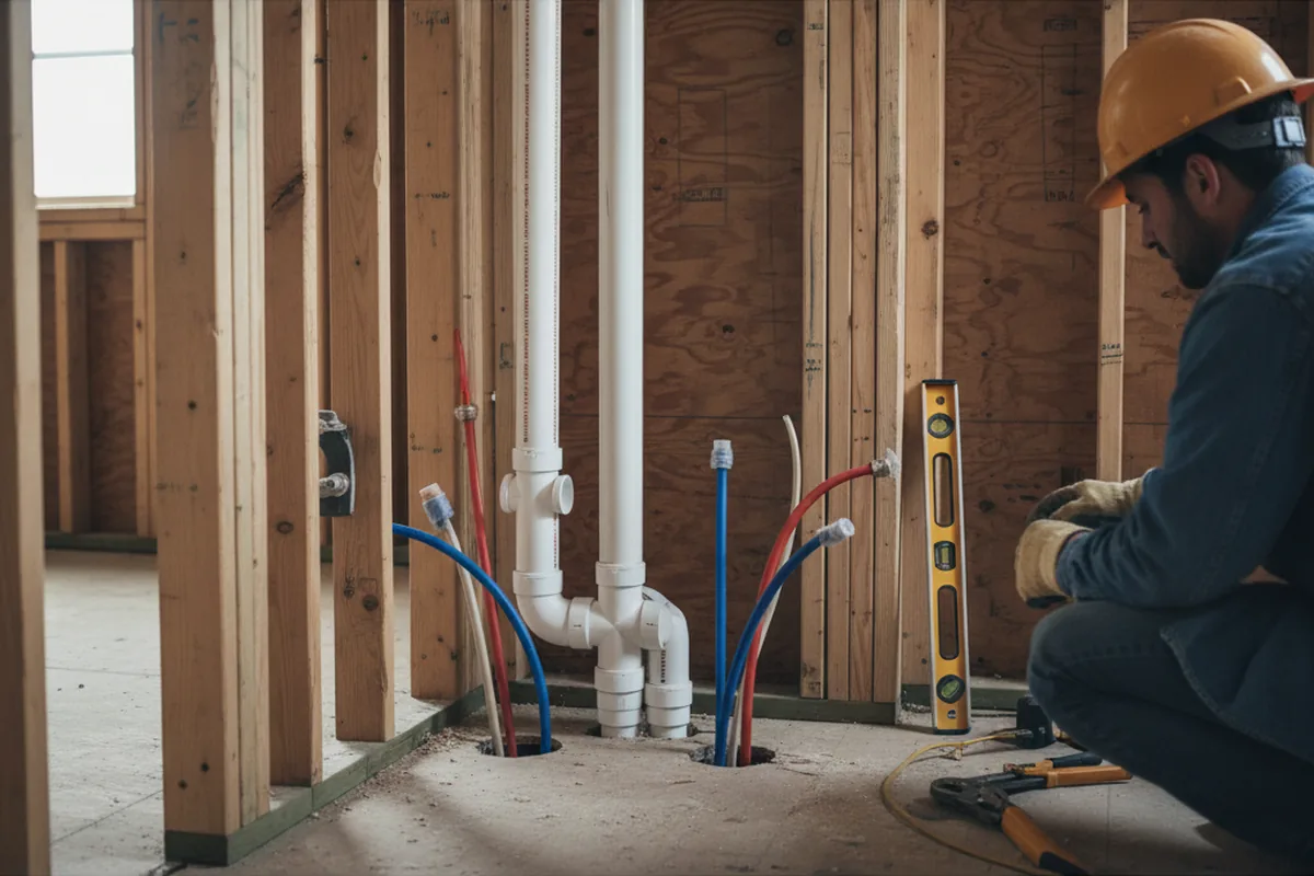 Drain and supply rough-in during Drain Cleaning in Branch